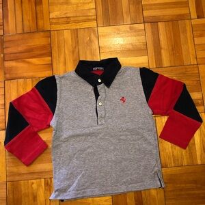 Kids Gray and Red Long Sleeve Polo Shirt